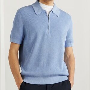 NN07 Sweater Shirt Mens Small Hansie Organic Cotton Zip Polo Blue